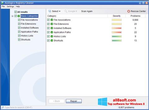 截图 Auslogics Registry Cleaner Windows 8